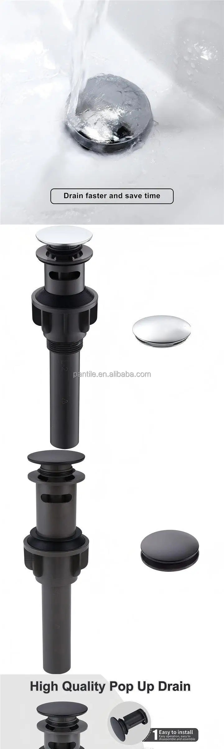 Custom High Quality Plastic Pop-up Basin Drain for Bathroom Color Options Available Featuring Overflow Sanitary