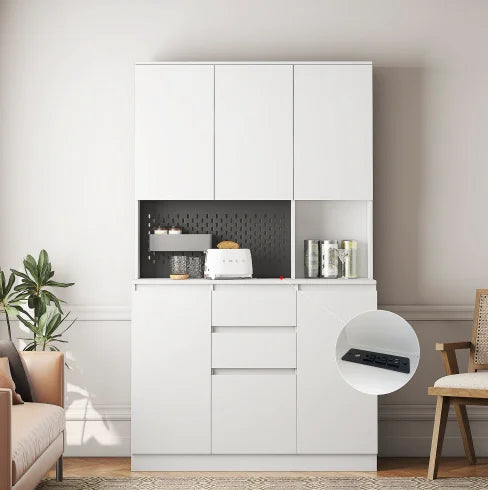 Modern 74-Inch Freestanding Buffet Cabinet Drawer Wood Sideboard Microwave Rack Kitchen Storage Charging Station Home Furniture