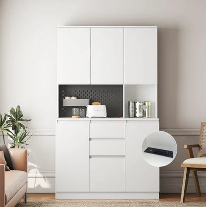 Modern 74-Inch Freestanding Buffet Cabinet Drawer Wood Sideboard Microwave Rack Kitchen Storage Charging Station Home Furniture