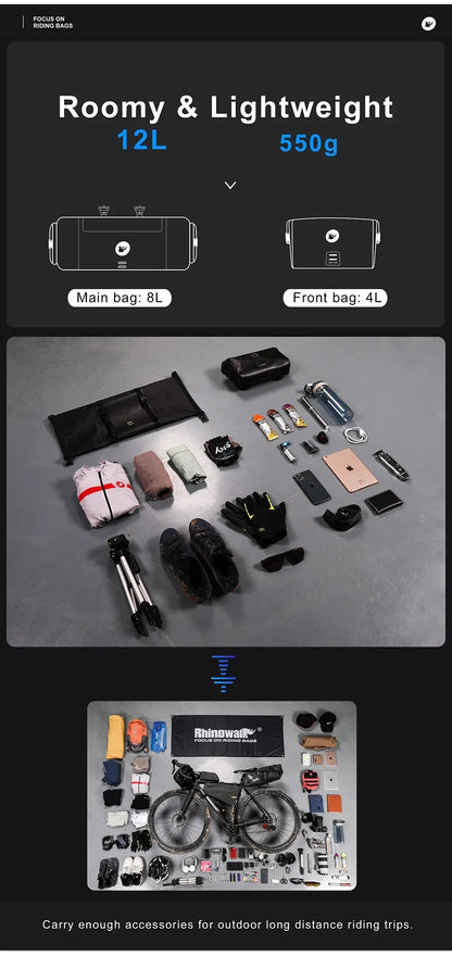 Rhinowalk Bike Handlebar Bag Waterproof Big Capacity 4L-12L  Frame Front Tube Cycling Bag Trunk Pannier Bike Accessories