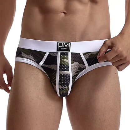 For Camouflage Print Color-Block Briefs Knitted Breathable Quick Dry Anti-Bacterial Low Rise Men's Underwear