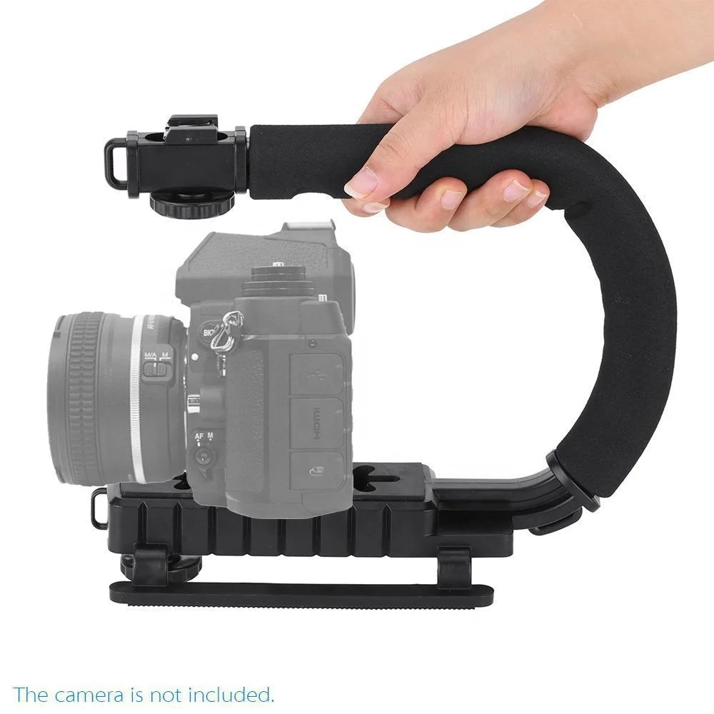 U Shape Bracket Handheld Gimbal Stabilizer for DSLR Camera Camcorder Go Pro 9 with Single Hot Shoe for Microphone Fill Light