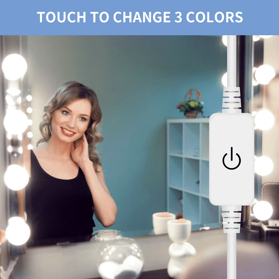 3 Modes Colors Makeup Mirror Light Led Touch Dimming Vanity Dressing Table Lamp Bulb USB 12V Hollywood Make Up Mirror Wall Lamp