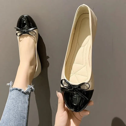 Big Size Spring New Fashionable Round Head Flat Bottom Fashion Casual Women's Shallow Mouth Casual Bow Women's Single Shoes