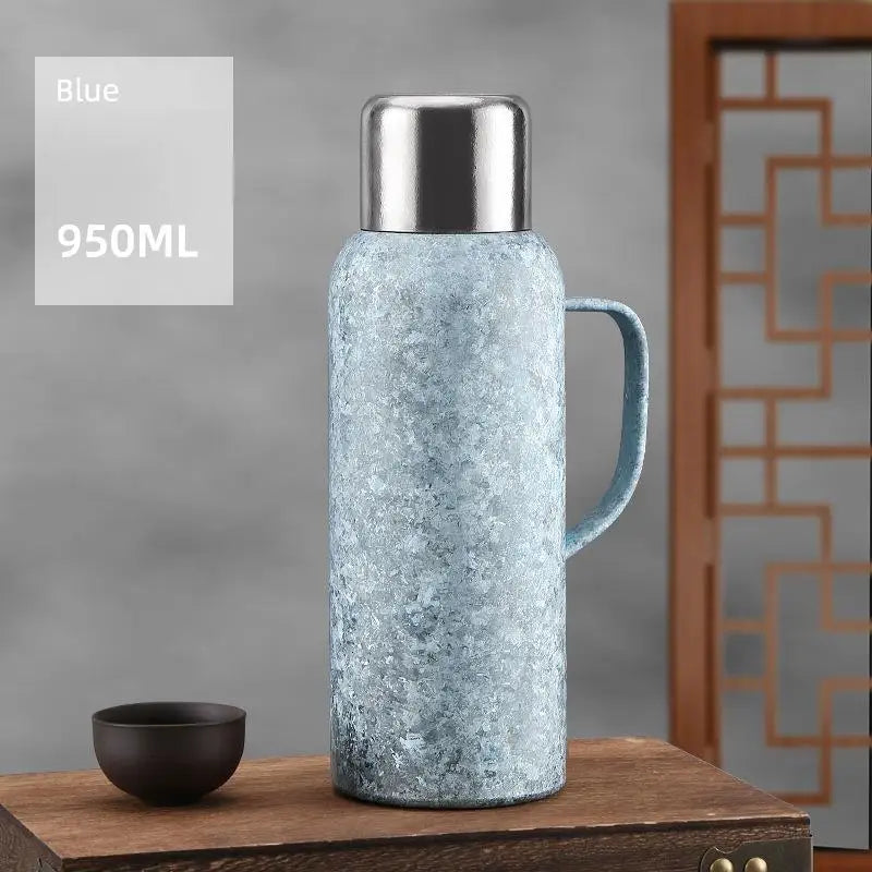 Large Capacity Leak-Proof Titanium Insulated Thermos Bottle with Mechanical Temperature Display Lid and Handle for Camping