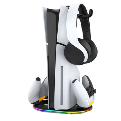 With 14 RGB Lighting  2 Type C Charging Port Vertical Stand Charging Dock for Ps5/ps5 Slim Console Charger