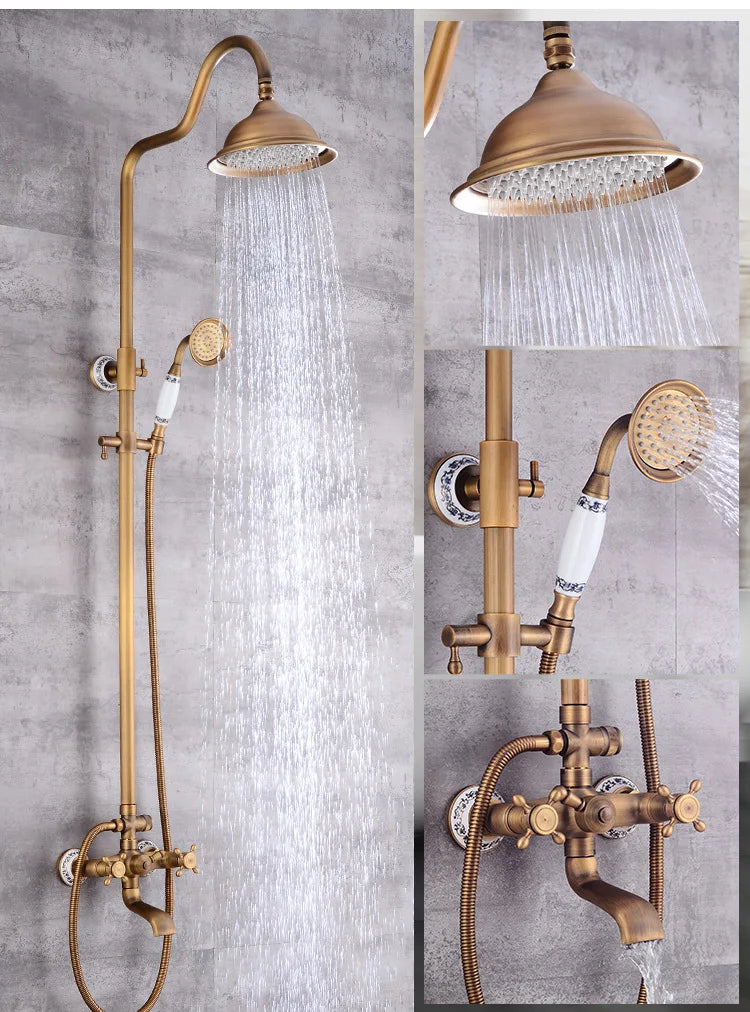 Modern European-Style Brass Bathroom Shower Suite Dual Handle Wall-Mounted Shower Faucet Slide Bar Ceramic Valve Core Rain Spray