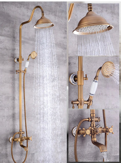 Modern European-Style Brass Bathroom Shower Suite Dual Handle Wall-Mounted Shower Faucet Slide Bar Ceramic Valve Core Rain Spray