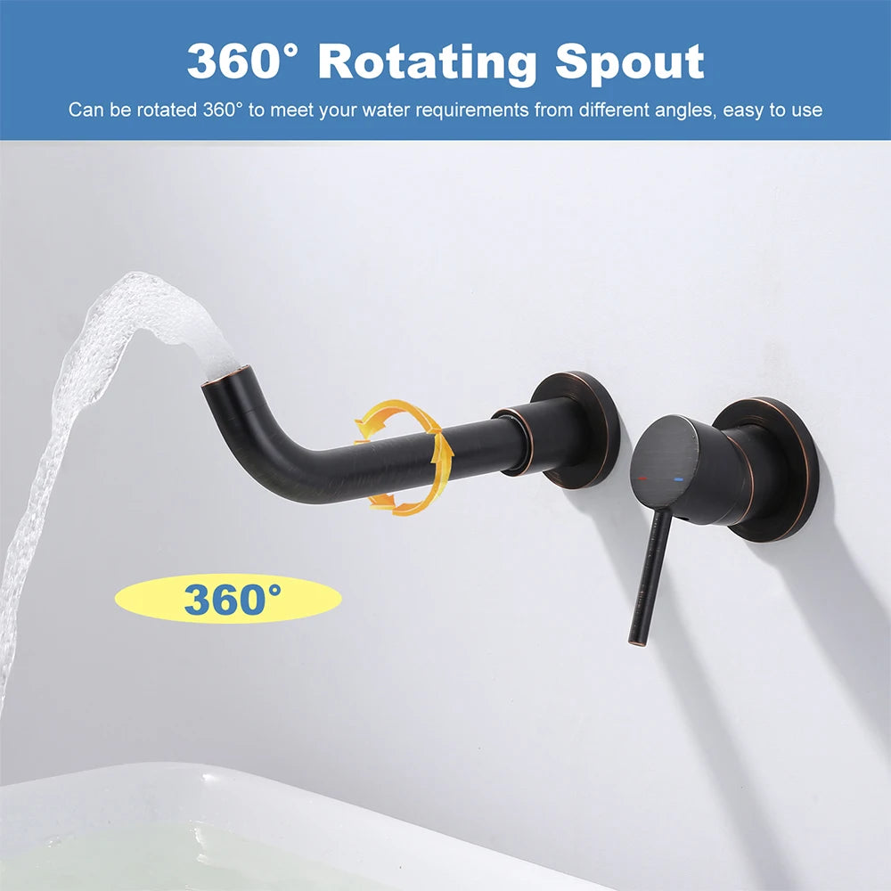Oil Rubbed Bronze Bathroom Faucet Cold Hot Water Tap Wall Tap Single Handle Faucet for Bathroom Sink,Wall Mount Bathroom Faucet