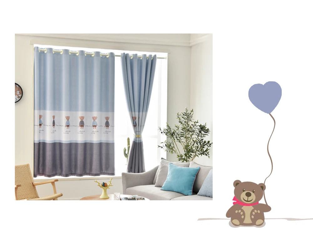 Ahoyikaa Cartoon Little Bear Blackout Curtain For Kids Room Children Curtains For Baby Boys Child Bedroom Living Room Window