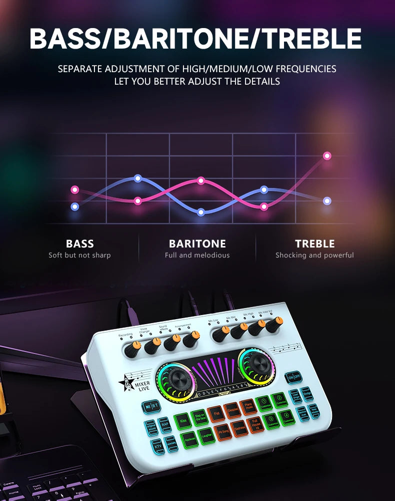 Audio PC USB Studio Recorder Music Sound Card K300 Live Audio Mixer Interface Sound Board with Multiple DJ Effects for Streaming