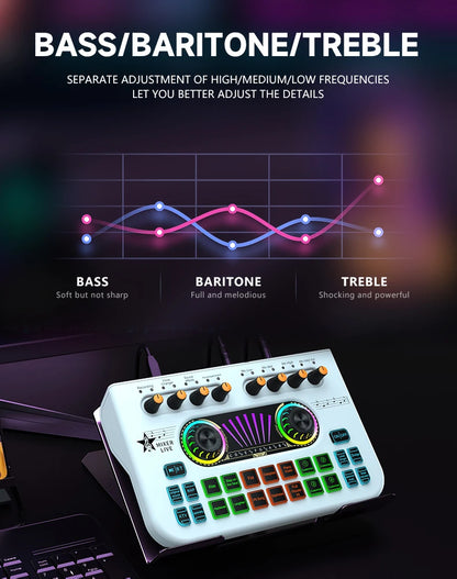 Audio PC USB Studio Recorder Music Sound Card K300 Live Audio Mixer Interface Sound Board with Multiple DJ Effects for Streaming