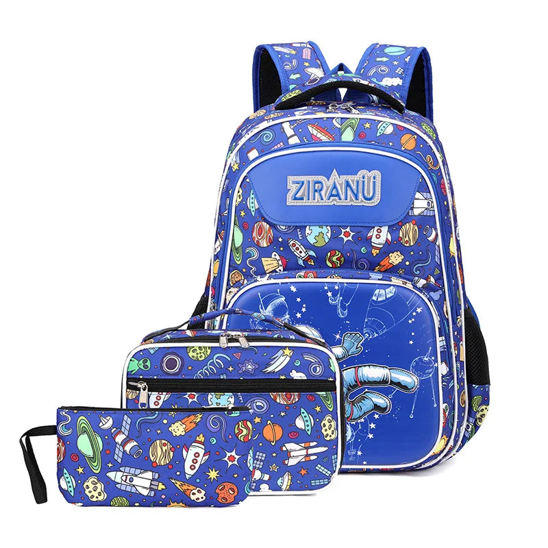 Large Capacity Cartoon Design Student Backpack Set Waterproof Includes Lunch Box Bookbags for Elementary Boys Teens New Release