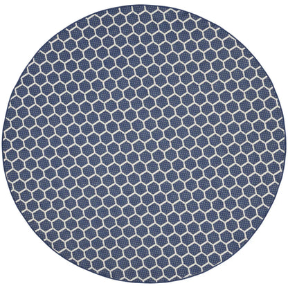 HMS 8' Navy Blue Ivory Geometric Indoor/Outdoor Reversible Area Rug Modern Square Pattern for Teenagers for Office or Kitchen