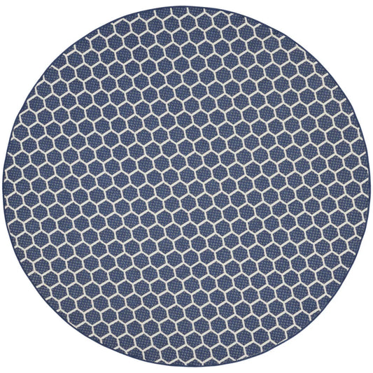 HMS 8' Navy Blue Ivory Geometric Indoor/Outdoor Reversible Area Rug Modern Square Pattern for Teenagers for Office or Kitchen