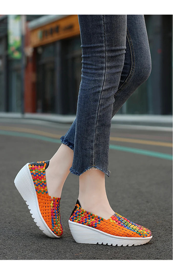 New Women Sneakers Summer Casual Shoes Woven Flat Platform Women's Shoes Breath Loafers Lady Footwear Soft Zapatos Plus Size 42