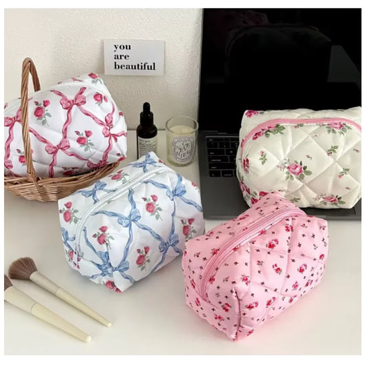 YY Handmade Cotton Makeup Bag for Women Aesthetic Girl for Toiletry Bag with Bow Detail National Style Handmade by Women by PDG ibma