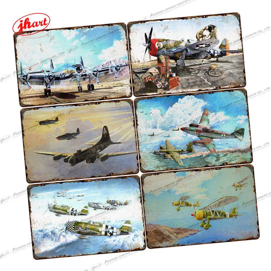 Vintage Tin Sign Flying Artwork Plane Metal Sign Bedroom Living Room Bar Club Pub Man Cave Wall Decor UV Printing Metal Poster
