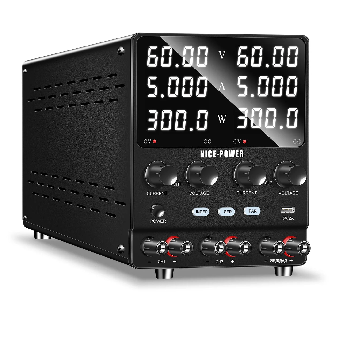 NICE POWER SPS605-2KD  DC Regulated Switching Power Supply 60V 10A 120V 5A 600W Adjustable Dual Channel Lab Digital Power Supply