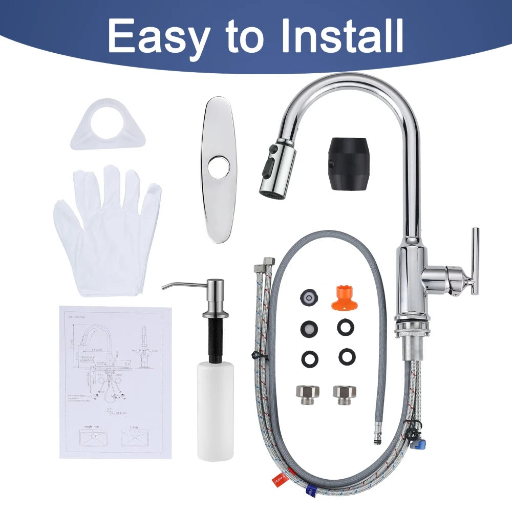 High Arc Single Handle Water Tap Kitchen 3 Modes Spout Faucet for Kitchen Sink Farmhouse RV, Kitchen Faucet with Soap Dispenser