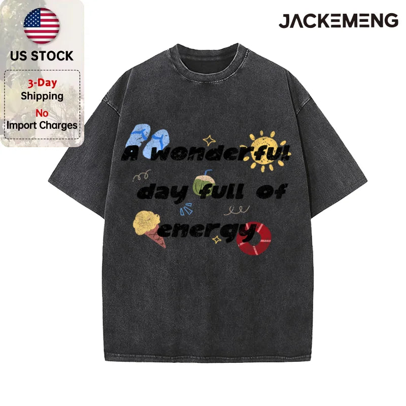 Oversized Vintage Retro Beach Cartoon Streetwear Print Tshirt USA Stock Wholesale Y2K Casual Tee
