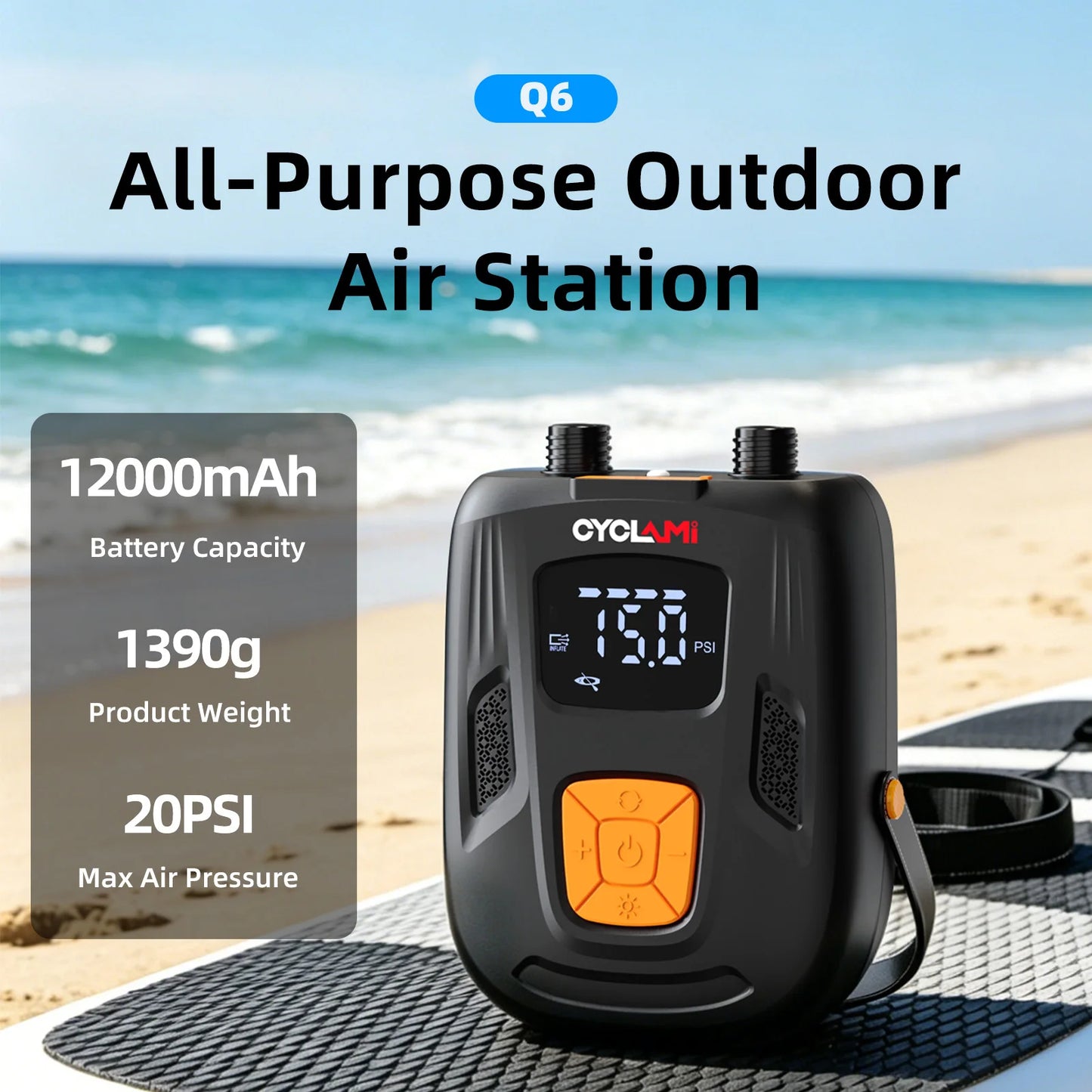 CYCLAMI 20PSI Outdoor Electric Inflation Pump Wireless Air Inflator for Inflatable SUP Stand up Paddle Board Tire Plate Boat