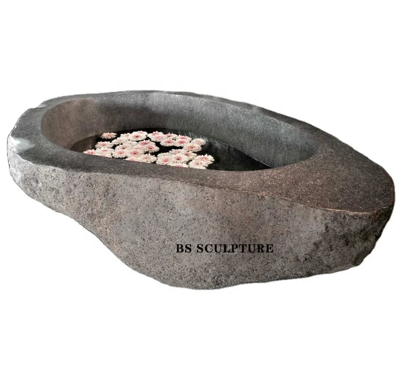 Outdoor Decoration Natural River Brown Stone Bathtub for Sale