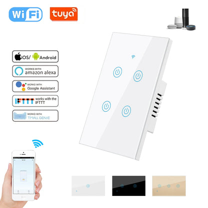LangYeao US WiFi Smart Wall Light Switch 1/2/3/4 Gang Touch Panel with Neutral Wire Compatible with for Tuya App & Smart Life