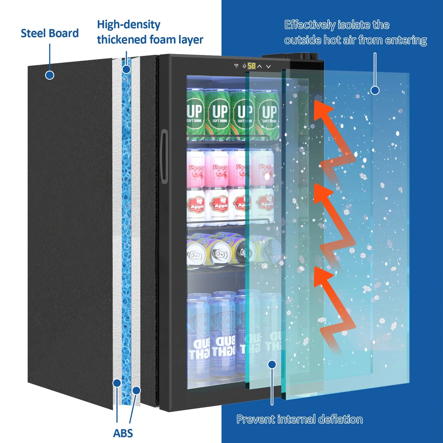 Beverage Refrigerator, 3.2 Cu.ft Mini Fridge with Glass Door, Adjustable Digital Temperature Control for Soda, Beer, Wine