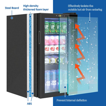 Beverage Refrigerator, 3.2 Cu.ft Mini Fridge with Glass Door, Adjustable Digital Temperature Control for Soda, Beer, Wine