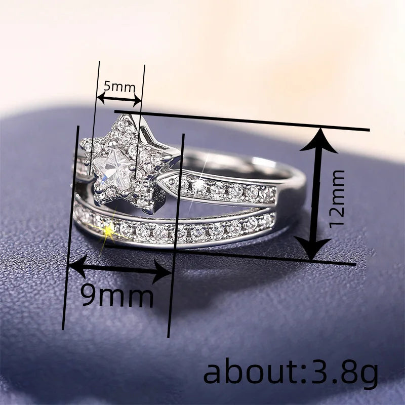 T0206 Silver Diamond Ring Princess Cut Natural G Color Women's Engagement Ring With Side Stones