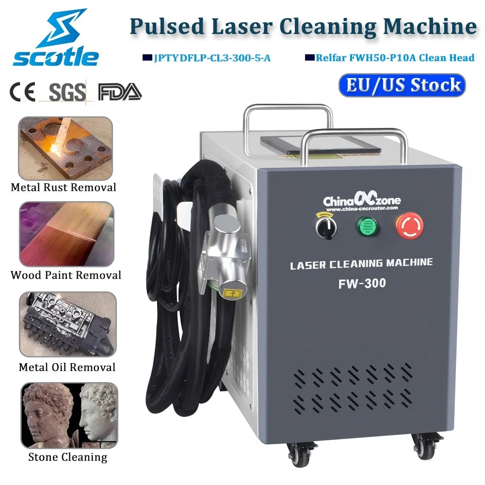 Scotle EU Warehouse 300W Air-cooled JPT 2mj 5mj 15mj Pulsed Laser Cleaning Machine Cleaner for Metal Wood Clean Oil/Paint Remove