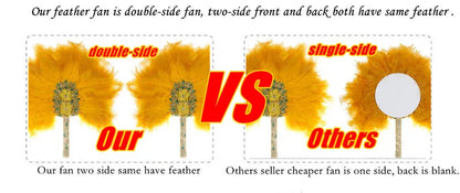 2025 New Design African Turkey Feather Big Fan Ladies Wedding Feather Fan for Bride Double Side Feather Nigerian Feather Handfan