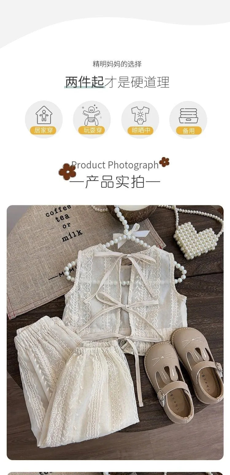 Girls' Summer Thin Suit 2024 Young Children Fashion Style Vest Wide Leg Pants Style Two-piece Set of Fashion
