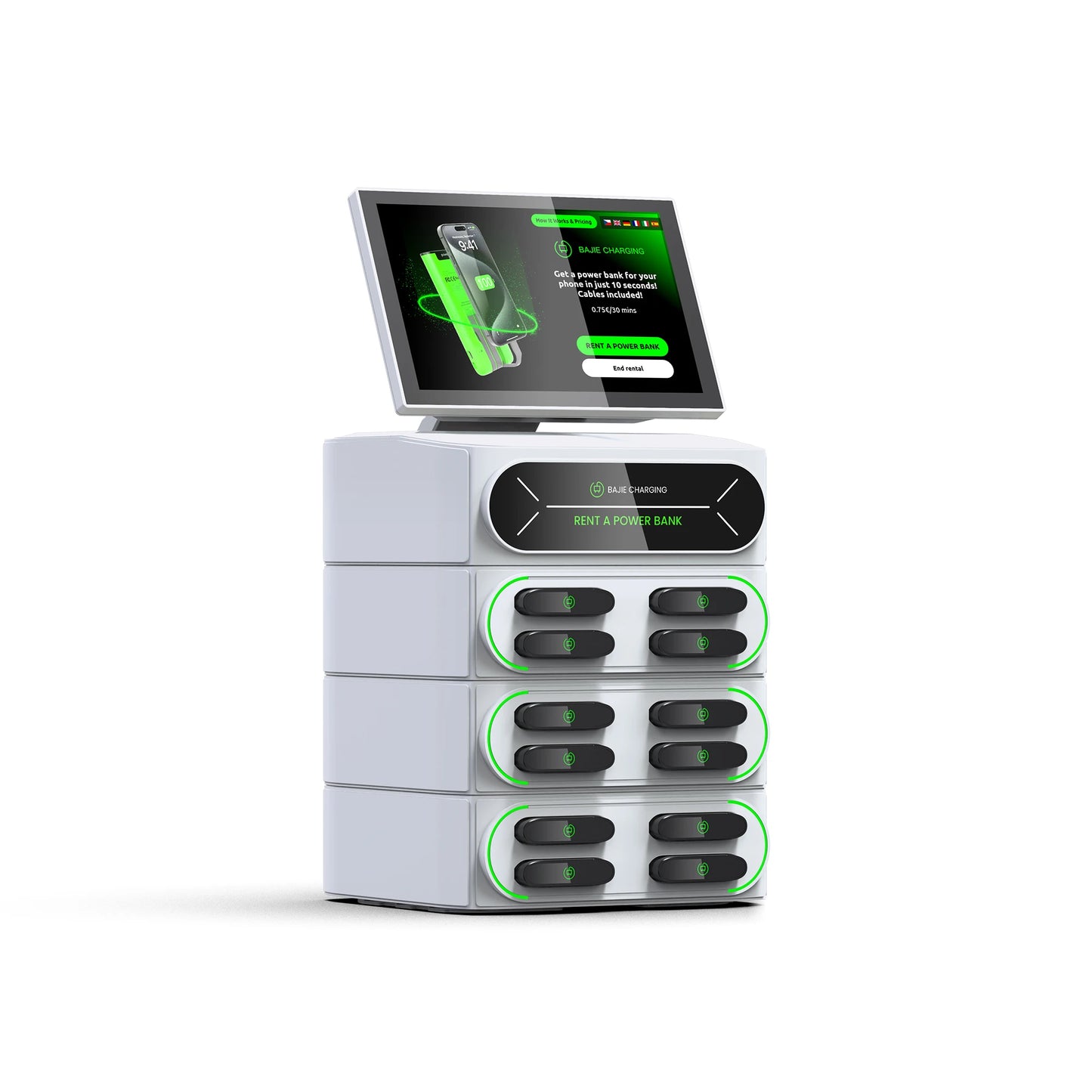Hot Selling 12-Slot Mobile Charging Station with 10.1-Inch Touch Screen Built-in POS Card Reader Rental & Sharing Power Bank