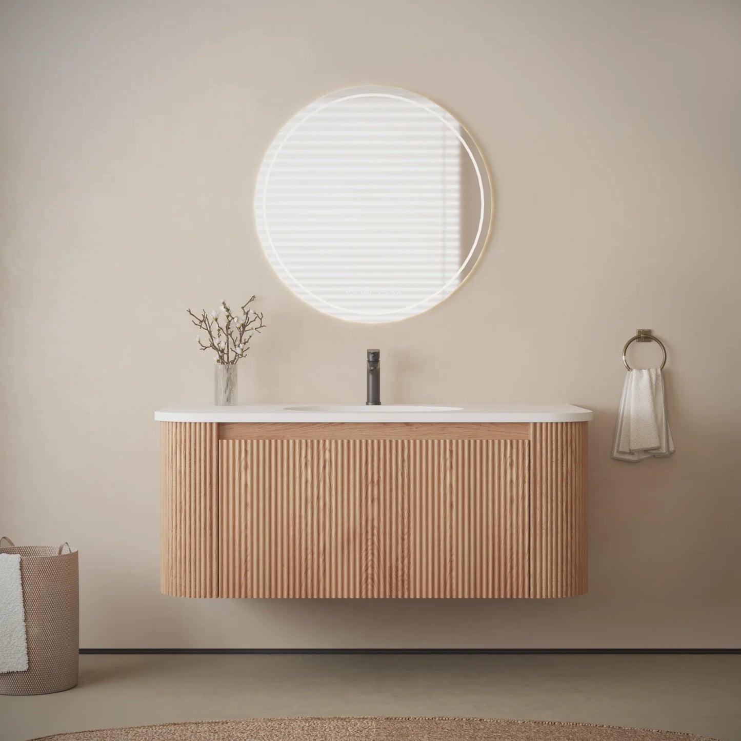 USA Free Shipping Floating Curved Bathroom Cabinet Wall Mounted 36 Inch 42 Inch Bathroom Vanity Cabinet with Countertop