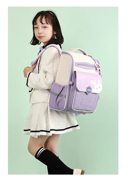 Ultra-Light Female Student Backpack Waterproof Fashion 1-4-6 Grade Contrast Color Ridge Protection Burden Reduction for Primary