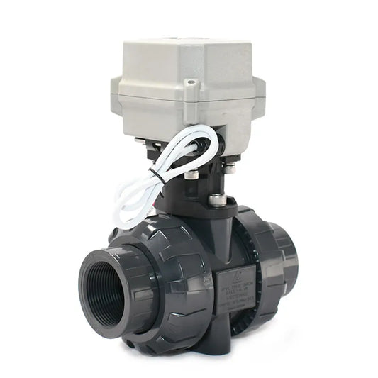 1-1/2'' DN40 BSP/NPT/Non-thread UPVC True Union Motorized Ball Valve 12-24VDC & 24VAC 110-230VAC Auto Return Failsafe by PDG ibma
