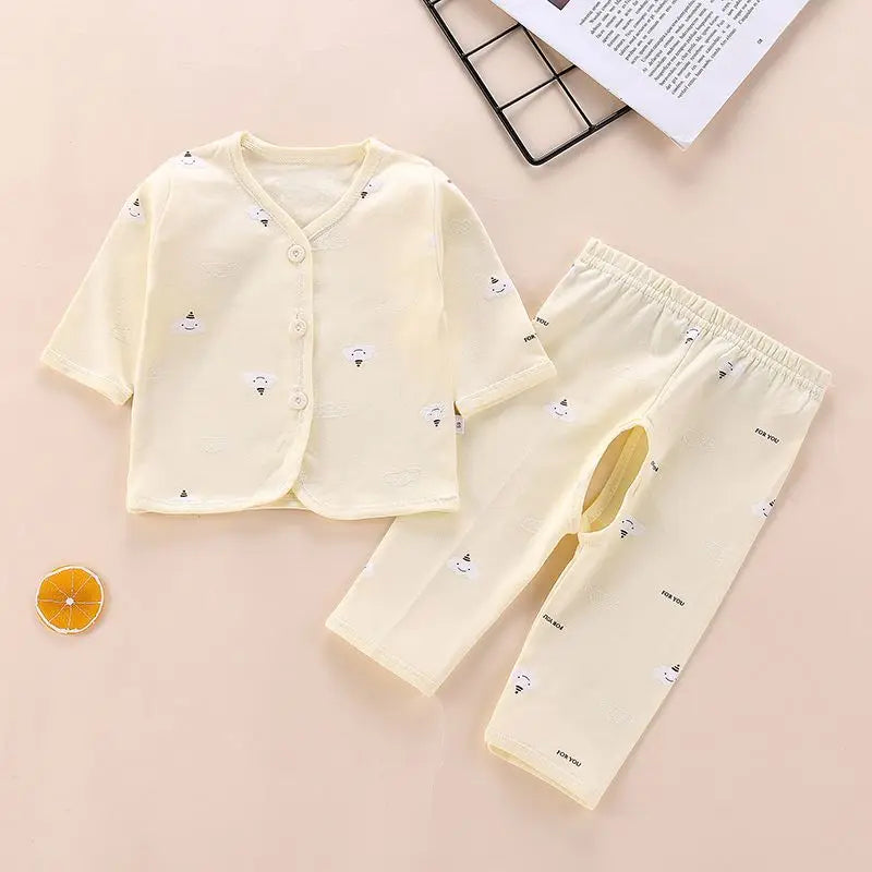 Newborn Children Thickened Warm Cotton Clothes Baby Tie Underwear Monk Suit Spring Fall and Winter Two-Piece Set