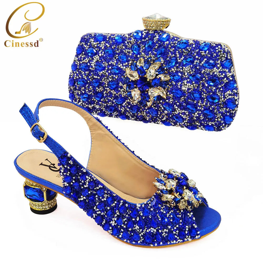 Ladies Italian Shoes and Bag Set Decorated with Rhinestone Matching Shoes and Bag Set In Heels Women Comfy Platform Sandal Shoes