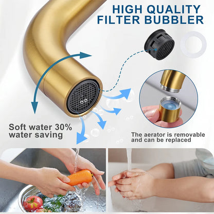 Modern Bar Sink Faucet Single-Handle Gold Mini Kitchen Faucet, 1 Hole Wet Bar Sink Faucets with Deck Plate for bar RV Laundry