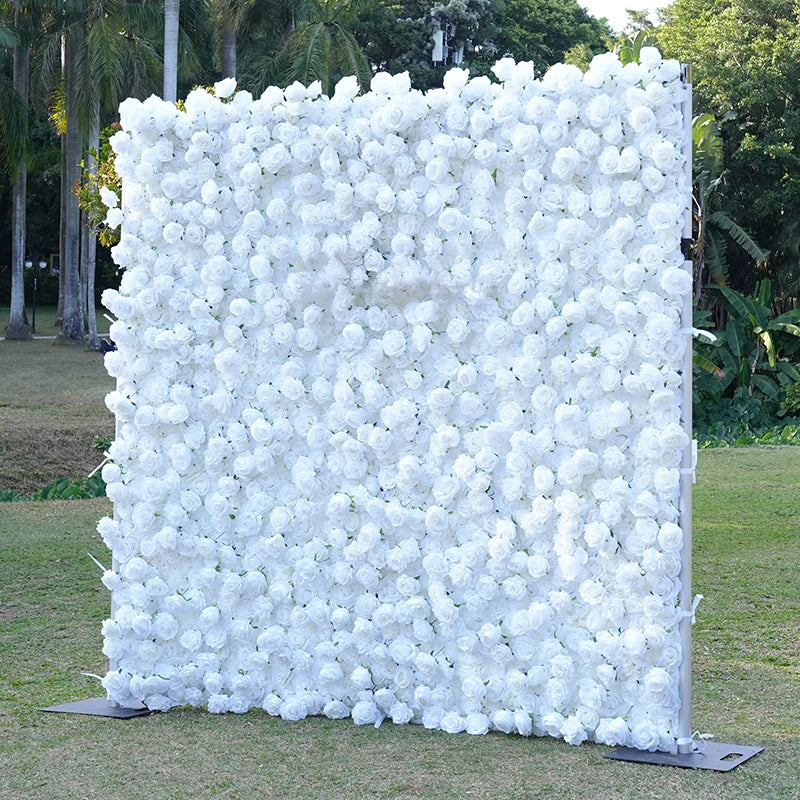 S-A8911Pure White Rose Rolling up Cloth Flower Wall Wedding Backdrop Props