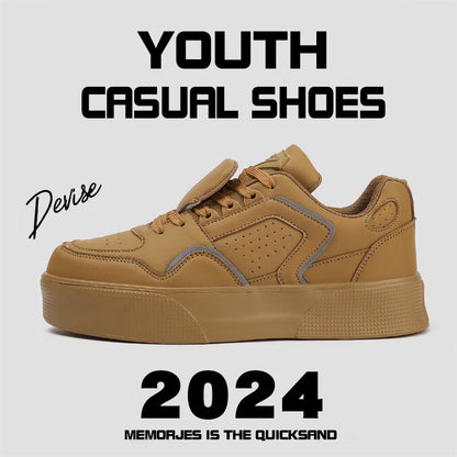 Devise White Men's Platform Sneakers Low Heel Lace-up Synthetic Upper PU Lining Rubber Outsole Comfort Walking Size 46 47
