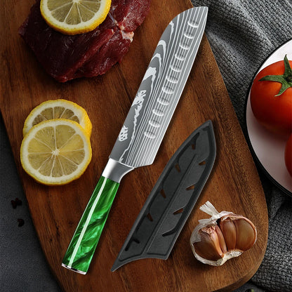 Ultra Sharp 7 Inch Santoku Knife Stainless Steel Blade Japanese Chef Knife with Colorful Resin Handle,Gift Box for Family
