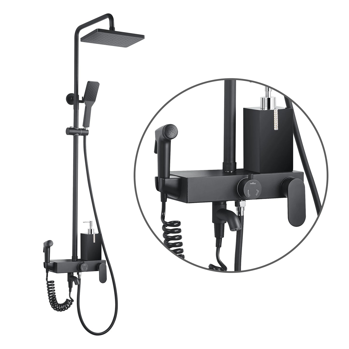 Hot Sale Bath Rain Shower Set Sanitary Ware Black Brass Large Bathroom Rain Shower Set with Shattaf