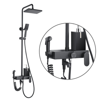 Hot Sale Bath Rain Shower Set Sanitary Ware Black Brass Large Bathroom Rain Shower Set with Shattaf
