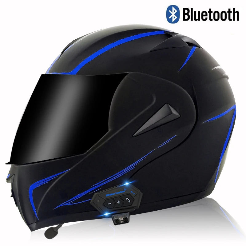 Carbon Fiber Pattern Electric Scooter Motorcycle Blueto0th Wireless Headphone Speaker Open Face Double Lens Full Face Helmets