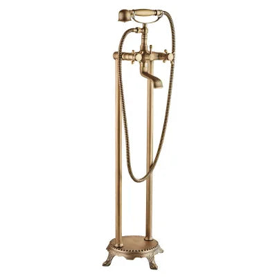 Freestanding Floor Mounted Shower Bathtub Faucet with Dual Handle Brass Construction Modern Design Hotel Use Bronze Finish