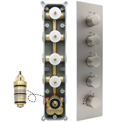 Modern 4 Way Thermostatic Shower Mixing Valve Concealed 5-Handle Brass Diverter Controlled Flow Polished Bronze Brushed Nickel