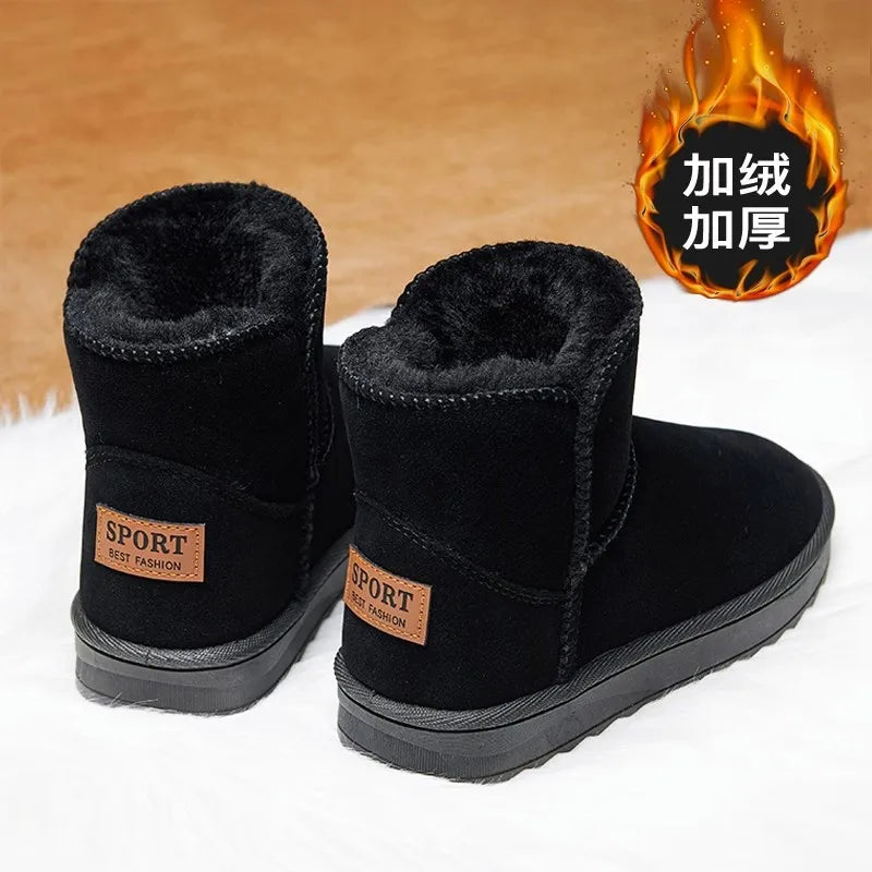 Sport Men Winter Snow Boots Ankle High Plush Lined EVA Midsole Anti Slip Rubber Sole Faux Suede Round Toe Warm Bootie